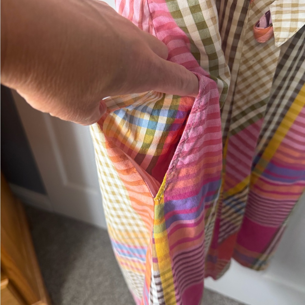 Multicolor Plaid Madras Wrap Sundress - Pink & Orange Size Large Pockets - Picture 9 of 12